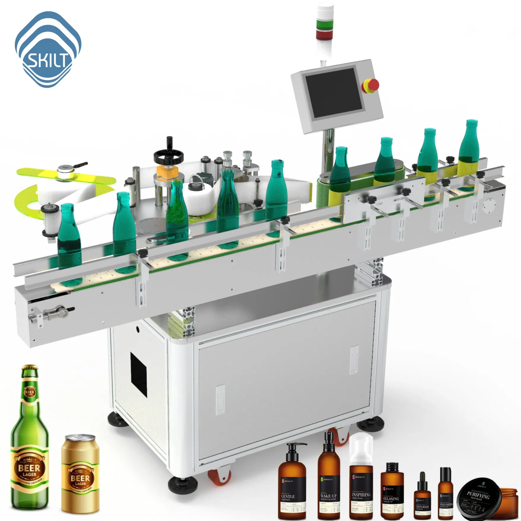 Skilt Adhesive Sticker Automatic High Speed Round Cans Jars Bottle Wrap Around Labeler Label Applicator Labeling Machine