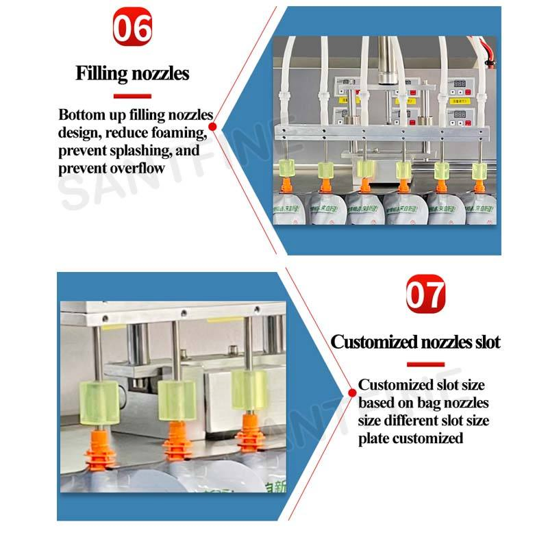 Semi-Automatic Multi Head Desktop 6 Nozzle Suction Nozzle Bag Filling Sealing Machinery Hot Liquid Oil Soup Juice Soft Drinking Sachet Pouch Packaging Machine