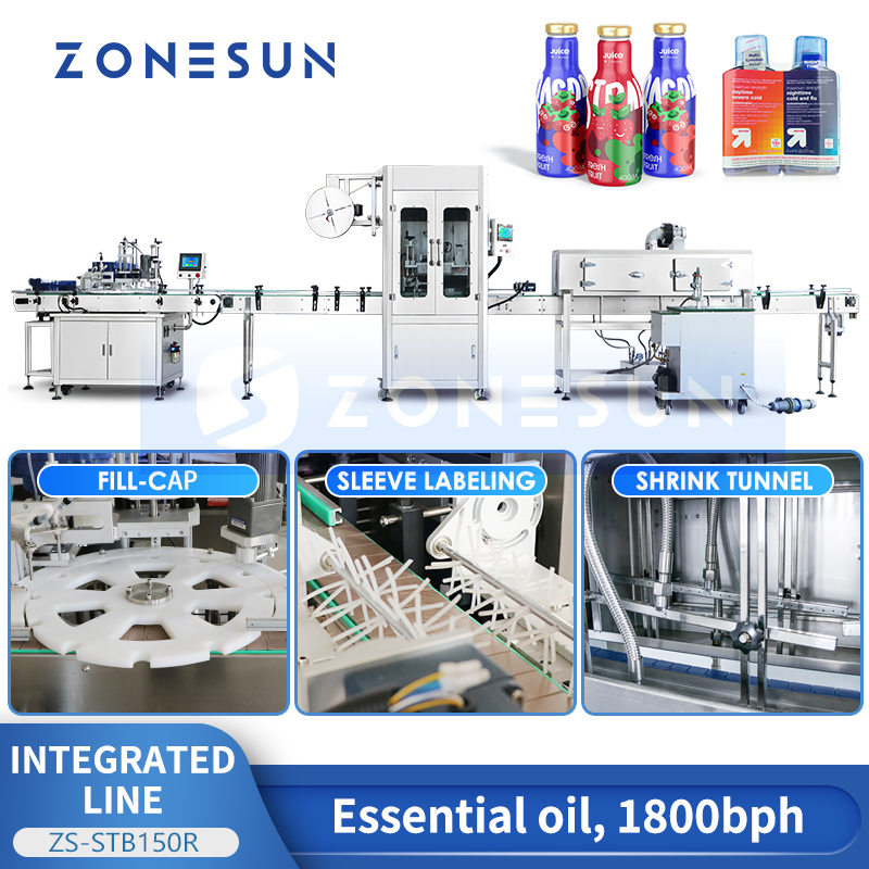 Zonesun Zs-STB150r Automatic Small Bottle Filling Machine Capping Sleeve Labeling Shrinking Machinery