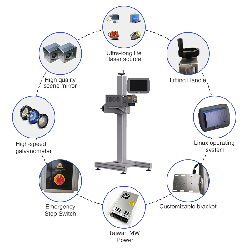 Faith Industrial-Grade High-Speed Fully Automatic CNC Online Flying Laser Marking Machine, Suitable for Marking Date Text on PVC/PE/PP Materials