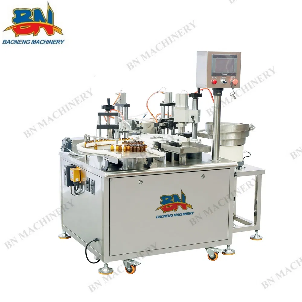 Automatic Essential Oil Liquid Glass Vial Filling Machine with Bottle Plugging Crimping