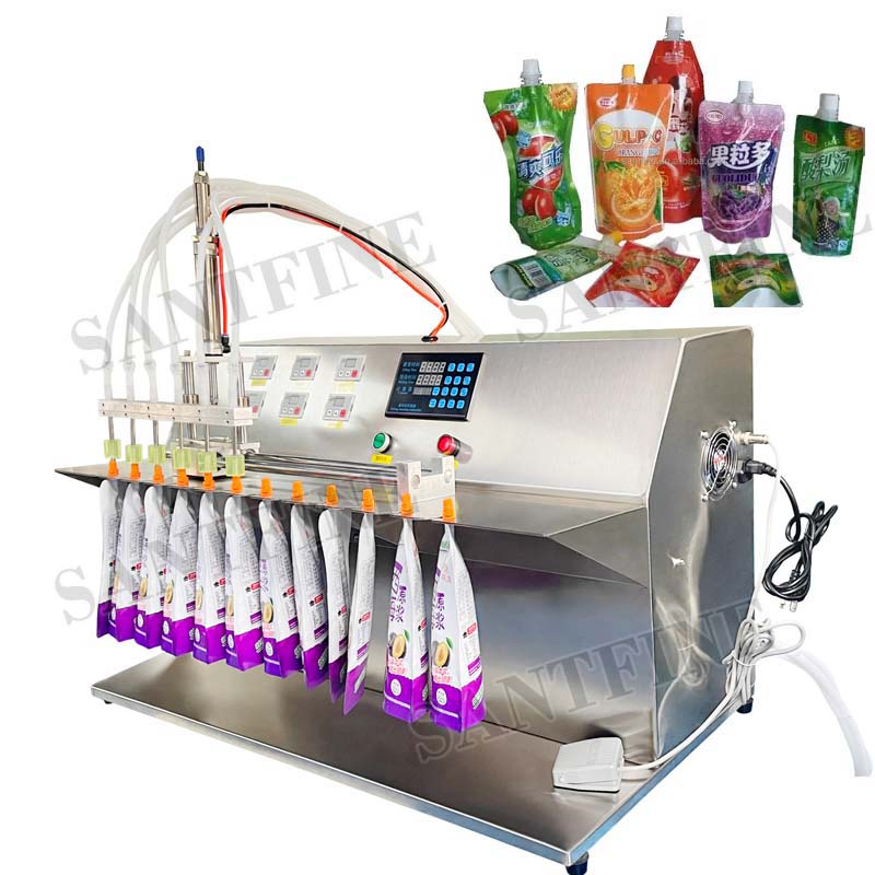 Semi-Automatic Multi Head Desktop 6 Nozzle Suction Nozzle Bag Filling Sealing Machinery Hot Liquid Oil Soup Juice Soft Drinking Sachet Pouch Packaging Machine