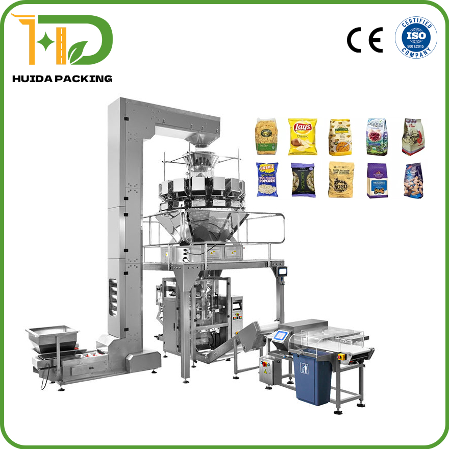Full Automatic Multi-Heads Weighing Systems Vertical Peanut Potato Chips Snacks Nitrogen Filling Packing Packaging Machinery