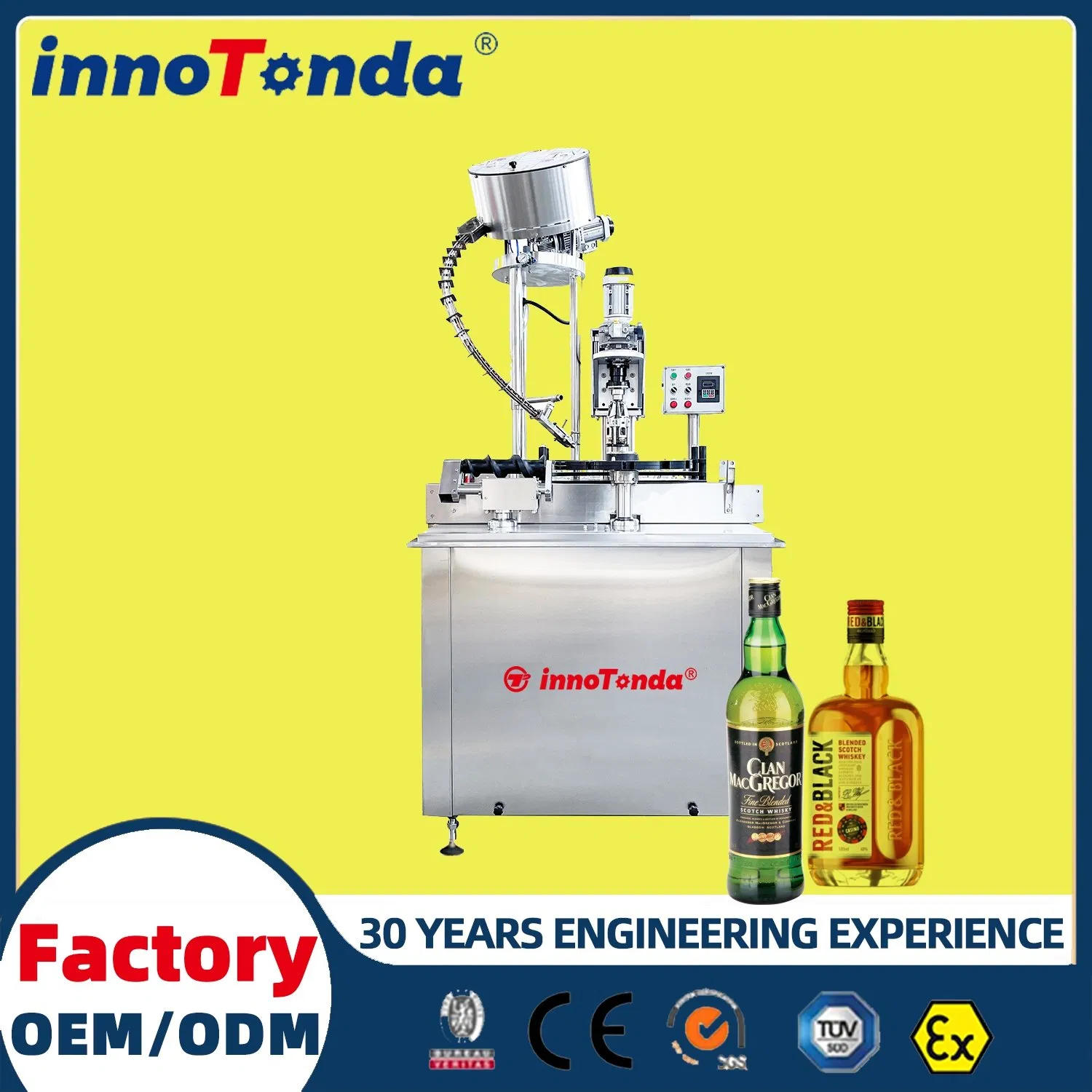 Automatic Ropp Stevin Aluminium Cover Liquor Glass Wine Bottles Pilfer Proof Caps Screw Locking Capping Machine