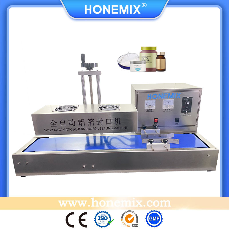 Honemix Hot Selling Automatic Continuous Electromagnetic Induction Sealer Sealing Machine Aluminum Foil Made in China Bottles