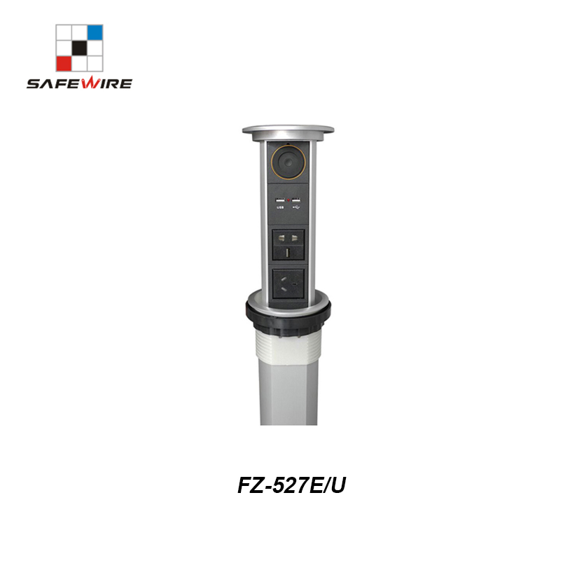 Safewire Fz-527e/U Series: Cylindrical Motised Electric Pop up Socket: Wireless Charger with Bluetooth and Network Outlets