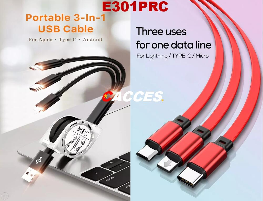 Multi Phone Cable, Retractable 3 in 1 USB Charging Cable Universal Charger with Micro USB Type C Lightening Iphon Ports for Iphon Google Pixel Tablet LG Laptops