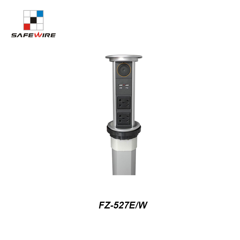 Safewire Fz-527e Series: Cylindrical Motised Electric Pop up Socket: Wireless Charger with Bluetooth and Network Outlets