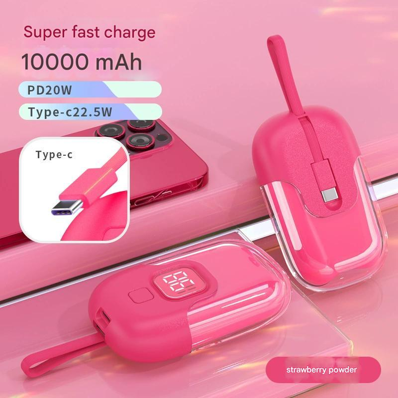 Compact and Light Weight Mini Crystal Power Source, with Built-in Cable, Capable of 22.5W Fast Chargingstylish Digital Panel
