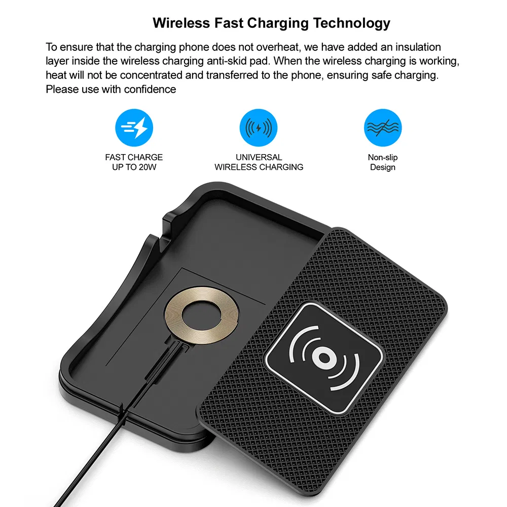 D7 Car Wireless Charger 15W Non Slip Desktop Charging Pad with 1m Cable for Automotive / Home - Type C Plug