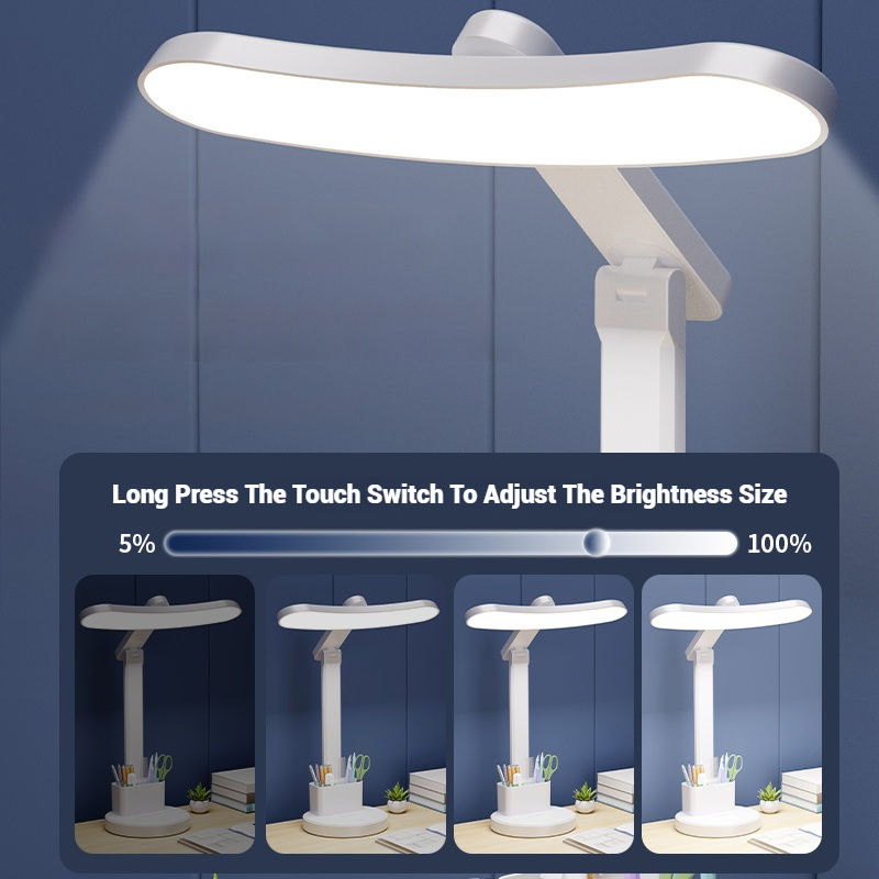 LED Table Lamp with Clock USB Charging Three-Color Temperature Pen Holder Stand Function Reading and Writing Desk Lamp