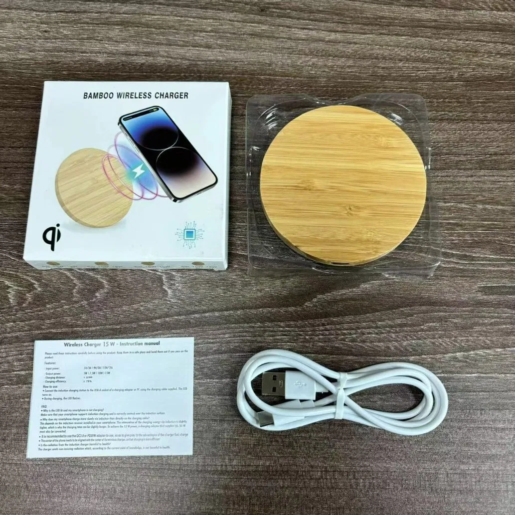 Wood Bamboo Wireless Charger Fast Charge 5V/2A Input with Gift Box Fast Charging Wireless Charging