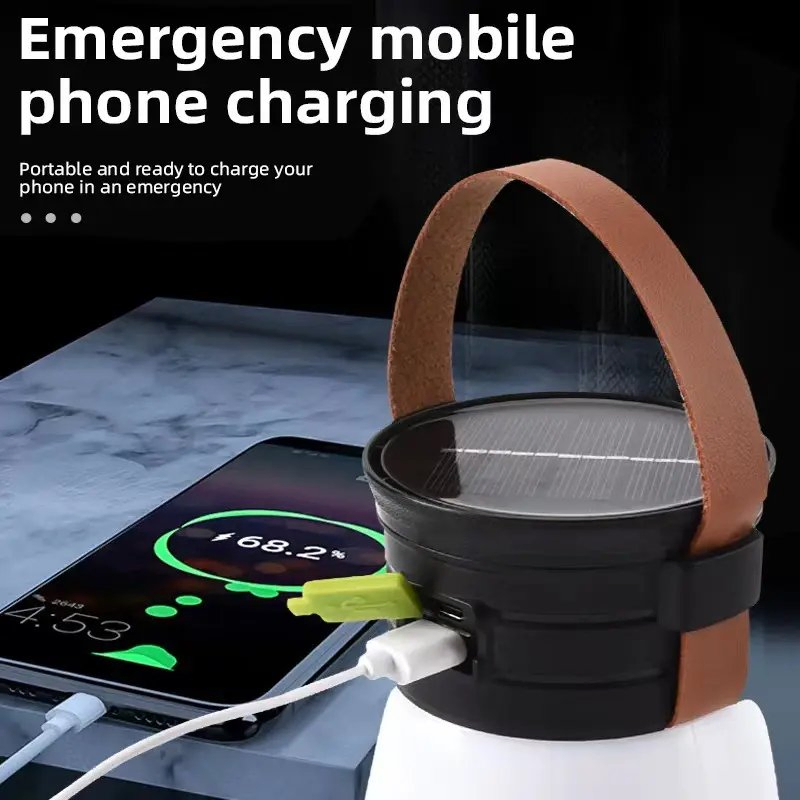 Portable Waterproof Solar LED Camping Lantern for Outdoor Rechargeable Handheld Emergency Light