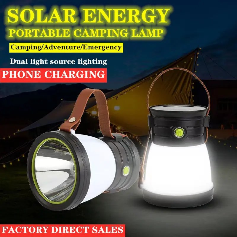 Portable Waterproof Solar LED Camping Lantern for Outdoor Rechargeable Handheld Emergency Light