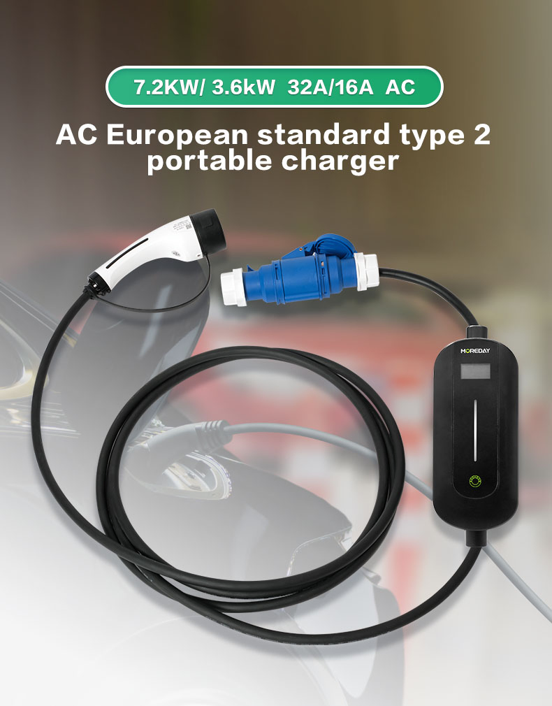 16A One Phase 3.5kw Fast Charging Portable EV Charger Type 2 EV Charging Cable Portable EV Charger