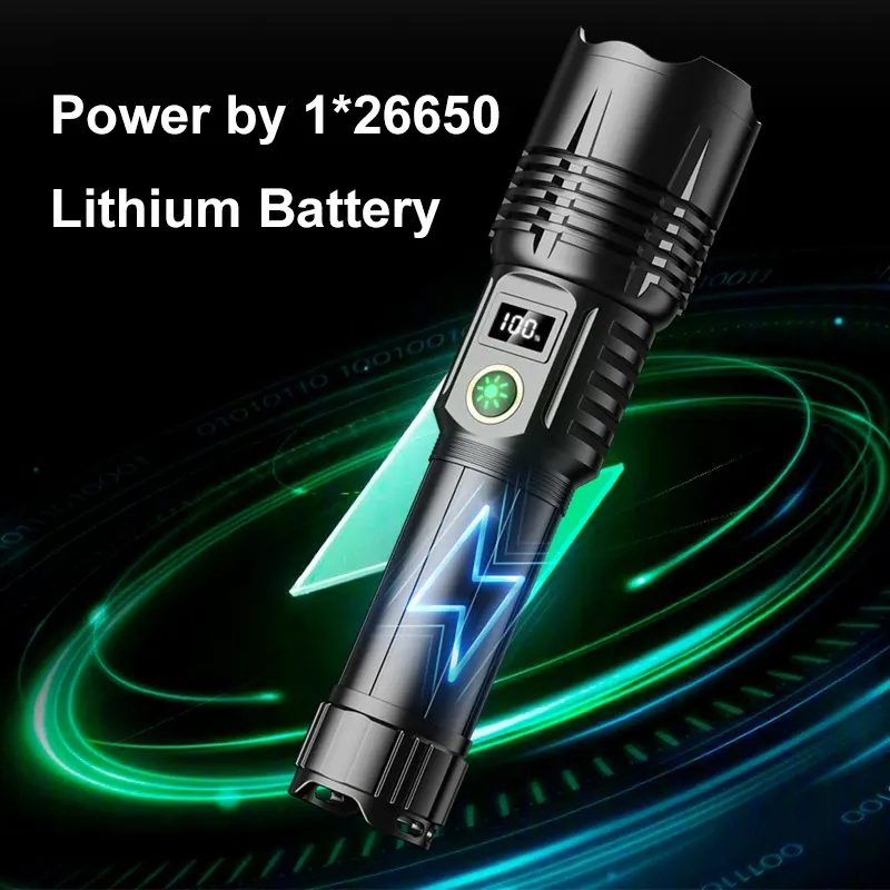 High Power Zoom, Strong Light Digital Display Multifunctional, Multi Level Adjustable Flashlight
