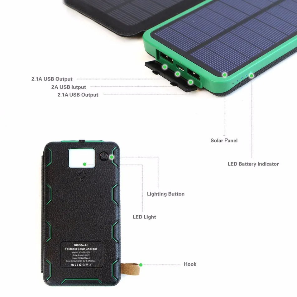 Solar Powered Solar Power Bank 10000mAh