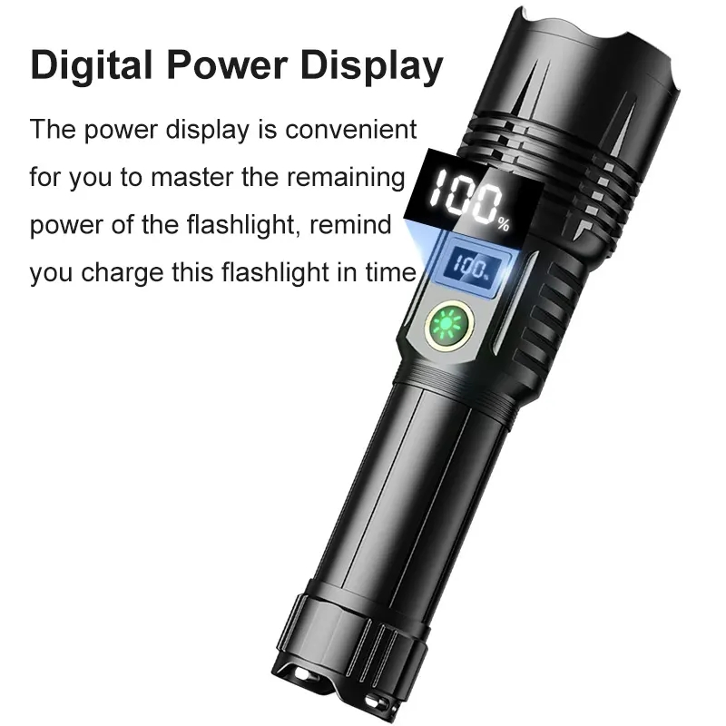 High Power Zoom, Strong Light Digital Display Multifunctional, Multi Level Adjustable Flashlight