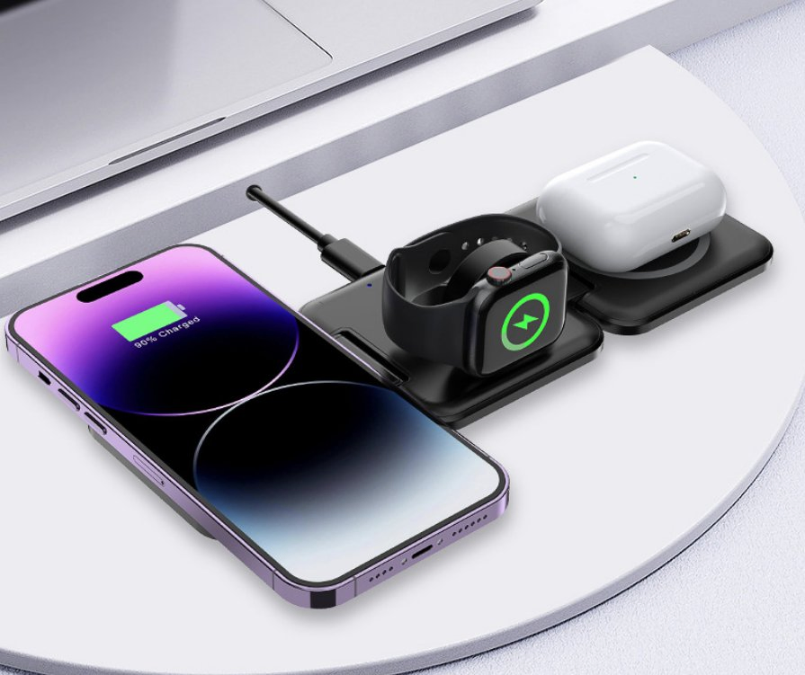 3-in-1 15W Fast Charging Universal Wireless Charger Magnetic Foldable Desk Phone Charger for Phone Watch Earbuds