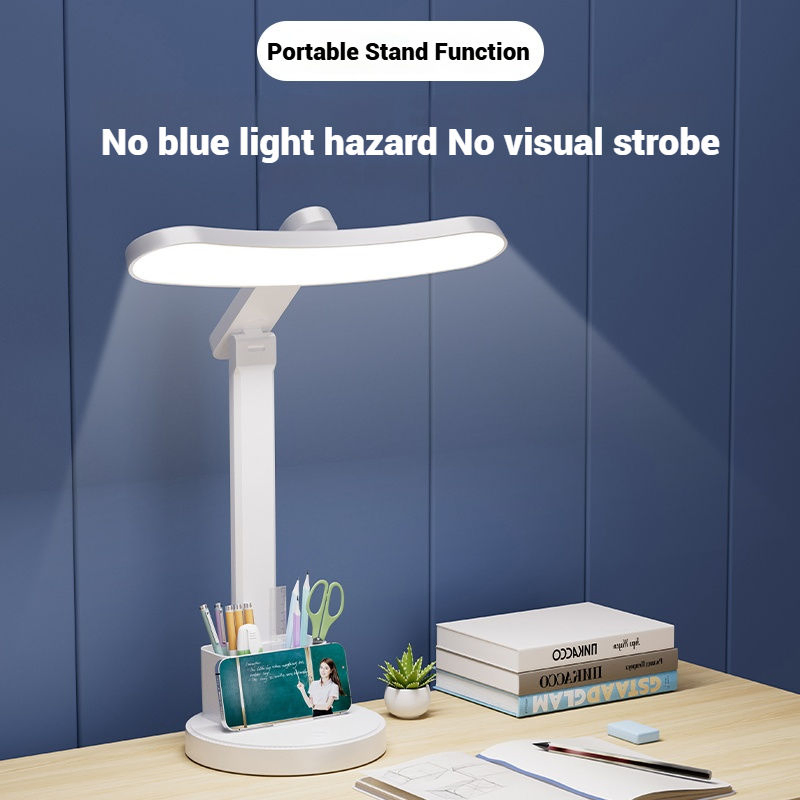 LED Table Lamp with Clock USB Charging Three-Color Temperature Pen Holder Stand Function Reading and Writing Desk Lamp
