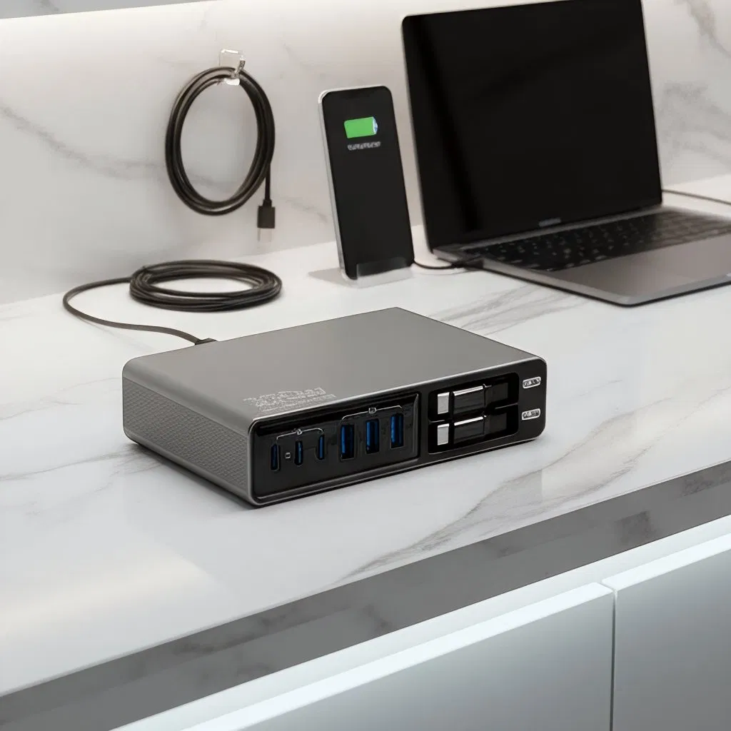 Hot Sale Portable 320W 5c+3A GaN Charger Fast Charging Station Multi-Port USB and Type C Charger