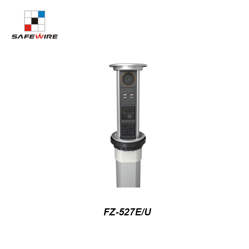 Safewire Fz-527e/U Series: Cylindrical Motised Electric Pop up Socket: Wireless Charger with Bluetooth and Network Outlets