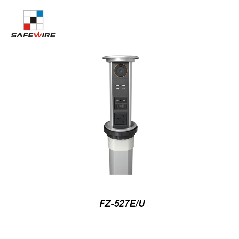 Safewire Fz-527e/U Series: Cylindrical Motised Electric Pop up Socket: Wireless Charger with Bluetooth and Network Outlets