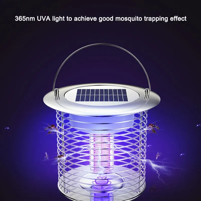 Electronic Anti-Mosquito Trap Zapper Solar Powered Mosquito Extermination Lamp Outdoor Waterproof
