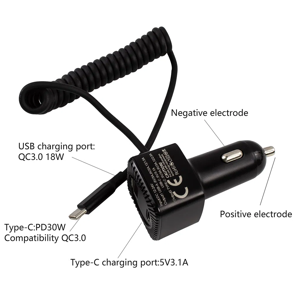 100W Car Charger Super Fast Charging Cable 3 Multi-Port Car Phone Charger with Breathing Lighting