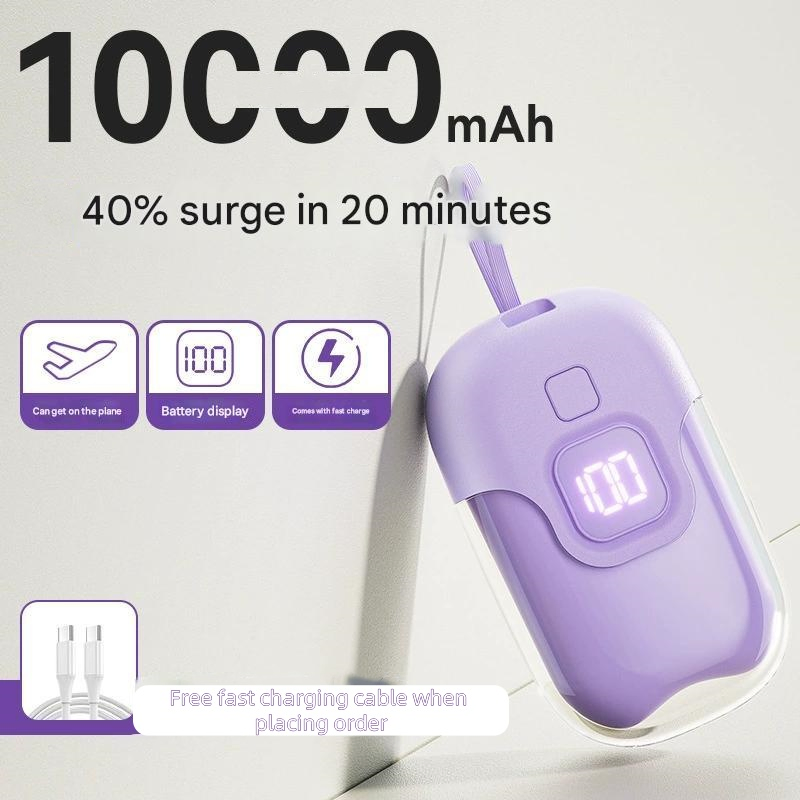 Mini Crystal Portable Power Source, Extremely Compact, Empowering 22.5W Super Quick Charging, Built-Inwire, Stylish Digital Display Look