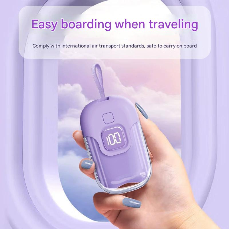 Compact and Light Weight Mini Crystal Power Source, with Built-in Cable, Capable of 22.5W Fast Chargingstylish Digital Panel