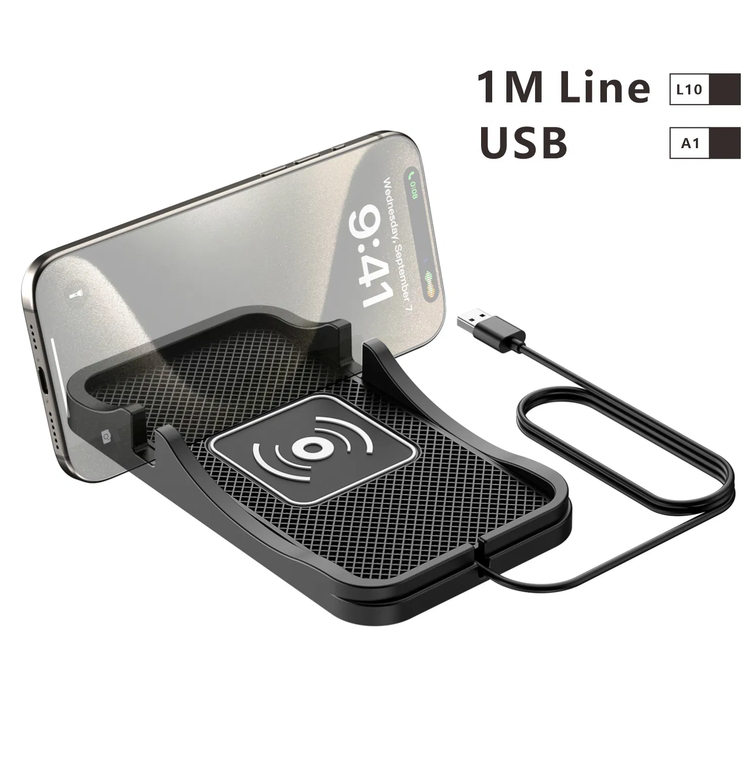 D7 Car Wireless Charger 15W Non Slip Desktop Charging Pad with 1m Cable for Automotive / Home - Type C Plug