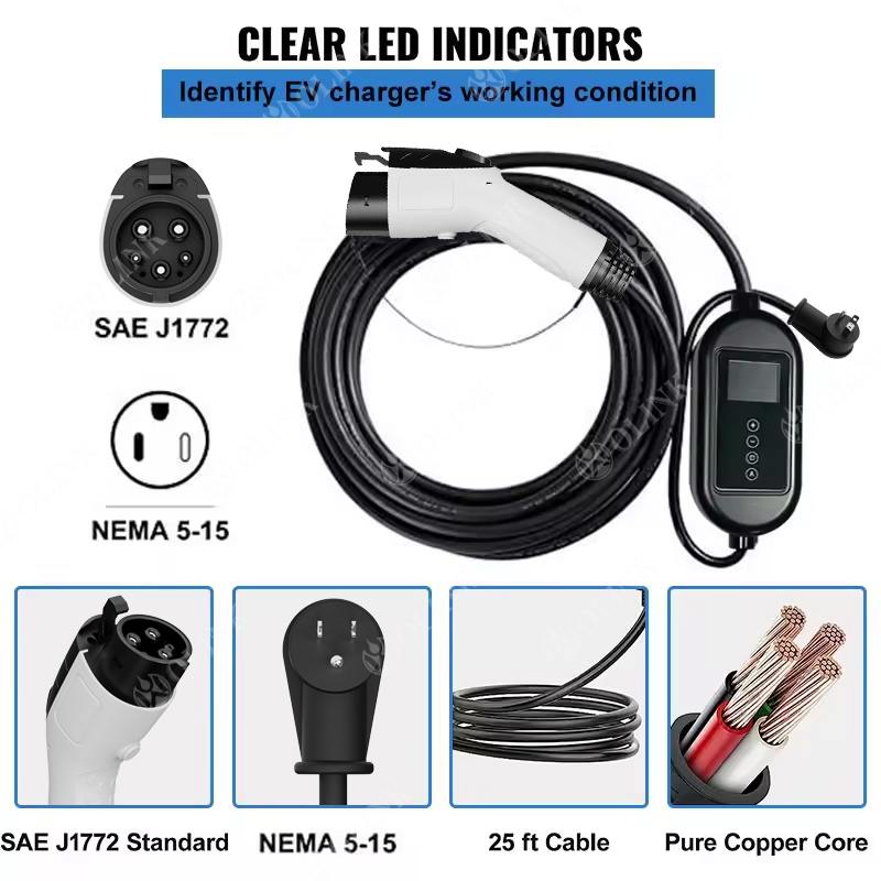 32A 7kw Portable EV Charger (J1772) Source Fatory OEM ODM