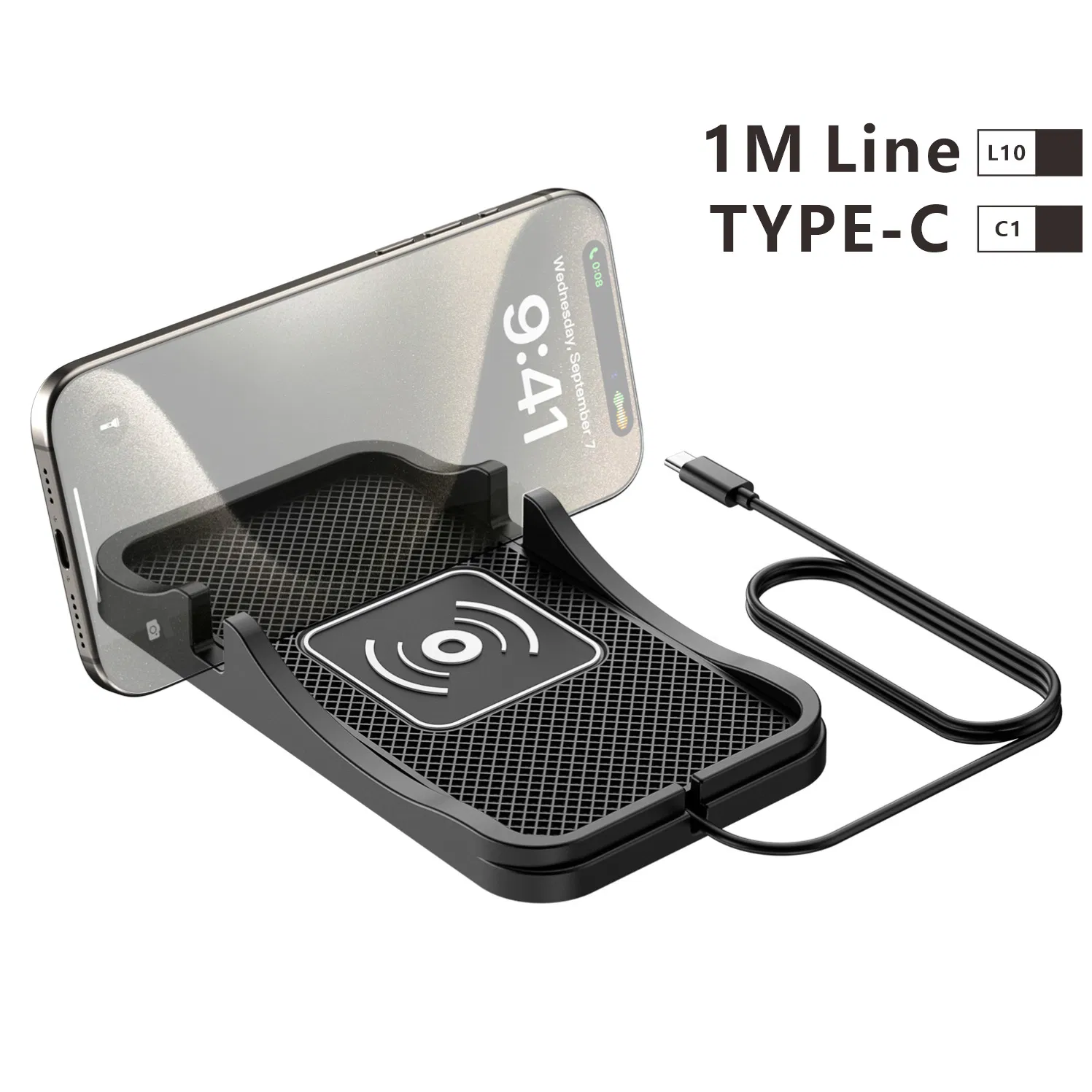 D7 Car Wireless Charger 15W Non Slip Desktop Charging Pad with 1m Cable for Automotive / Home - Type C Plug