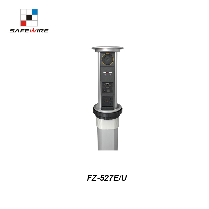 Safewire Fz-527e/U Series: Cylindrical Motised Electric Pop up Socket: Wireless Charger with Bluetooth and Network Outlets