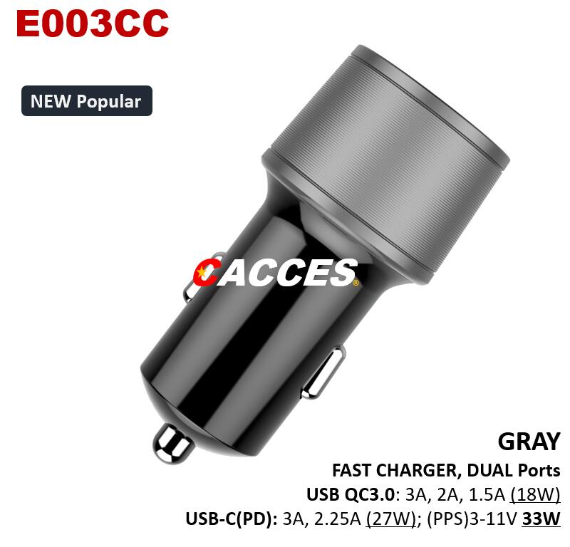 Cacces Car Charger with 36W USB Type C 27W Pd3.0&18W QC3.0 Ports Mini Metal Dual Car Adapter Compatible with Iphones,Ipads,Note,Samsung,Huawei,Any Other Mobiles