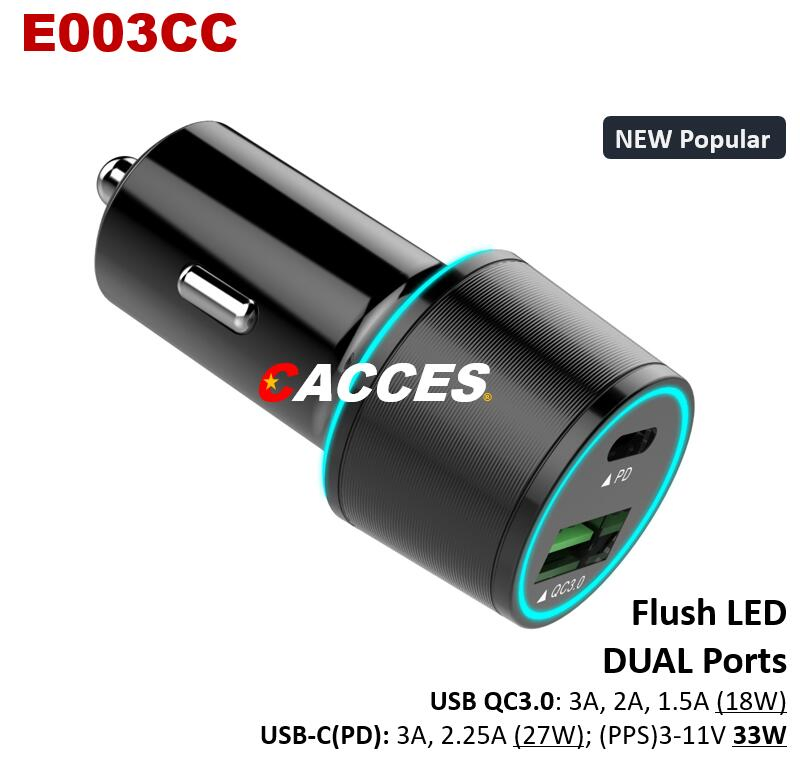 Cacces Car Charger with 36W USB Type C 27W Pd3.0&18W QC3.0 Ports Mini Metal Dual Car Adapter Compatible with Iphones,Ipads,Note,Samsung,Huawei,Any Other Mobiles