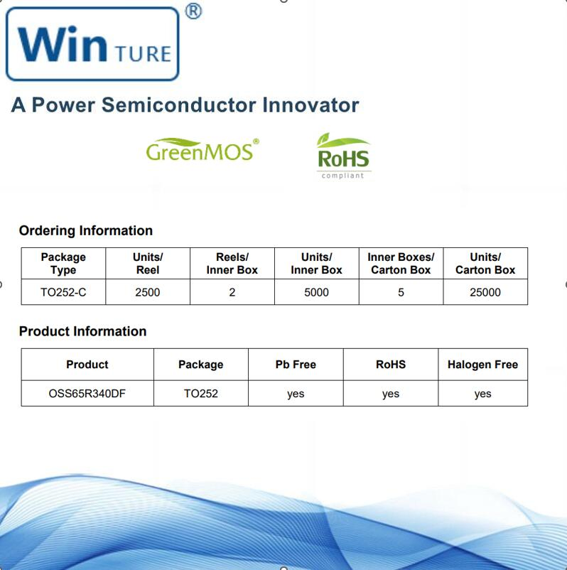 RoHS Perfect Replacement for The Gallium Nitride (GaN) Device in High Frequency Operations Oss65r340df To252 Super Si Mosfet