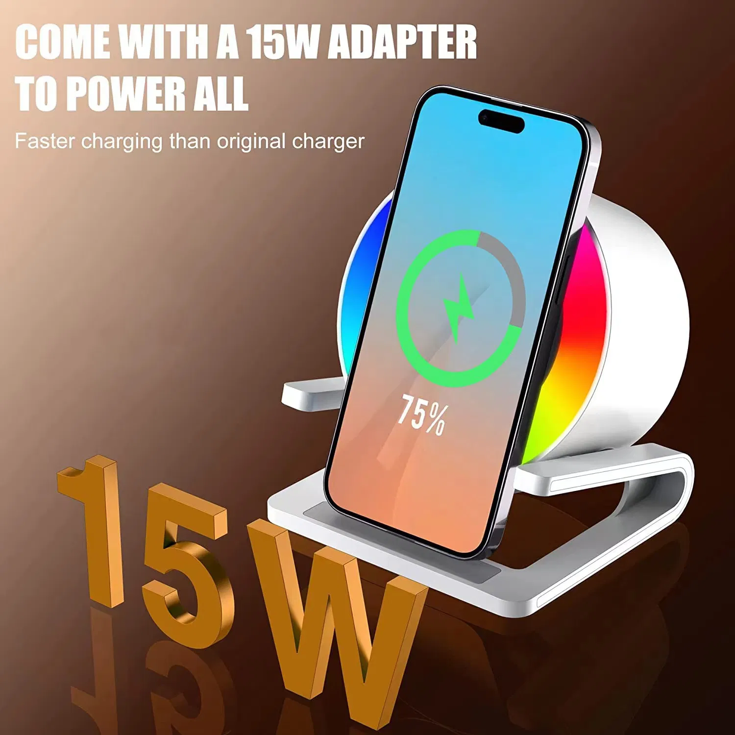 RGB Wireless Charger with Phone Stand: 3-in-1 LED Ambient Light, Fast Charging &amp; Device Holder