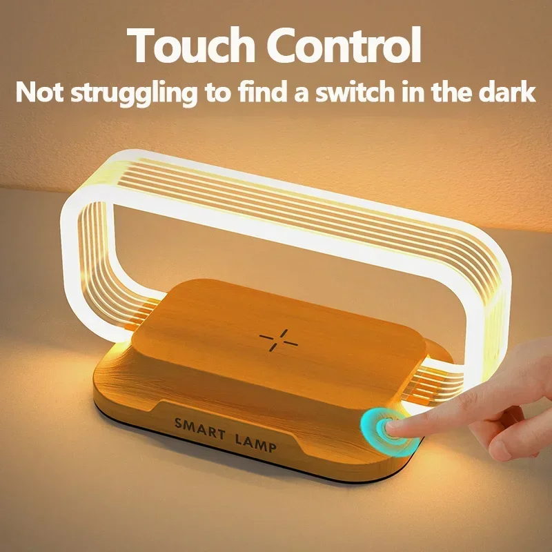 LED Wood Rechargeable Table Lamp Touch Dimmer Wireless Charger for Party Holiday Wedding Christmas Unique Night Clock