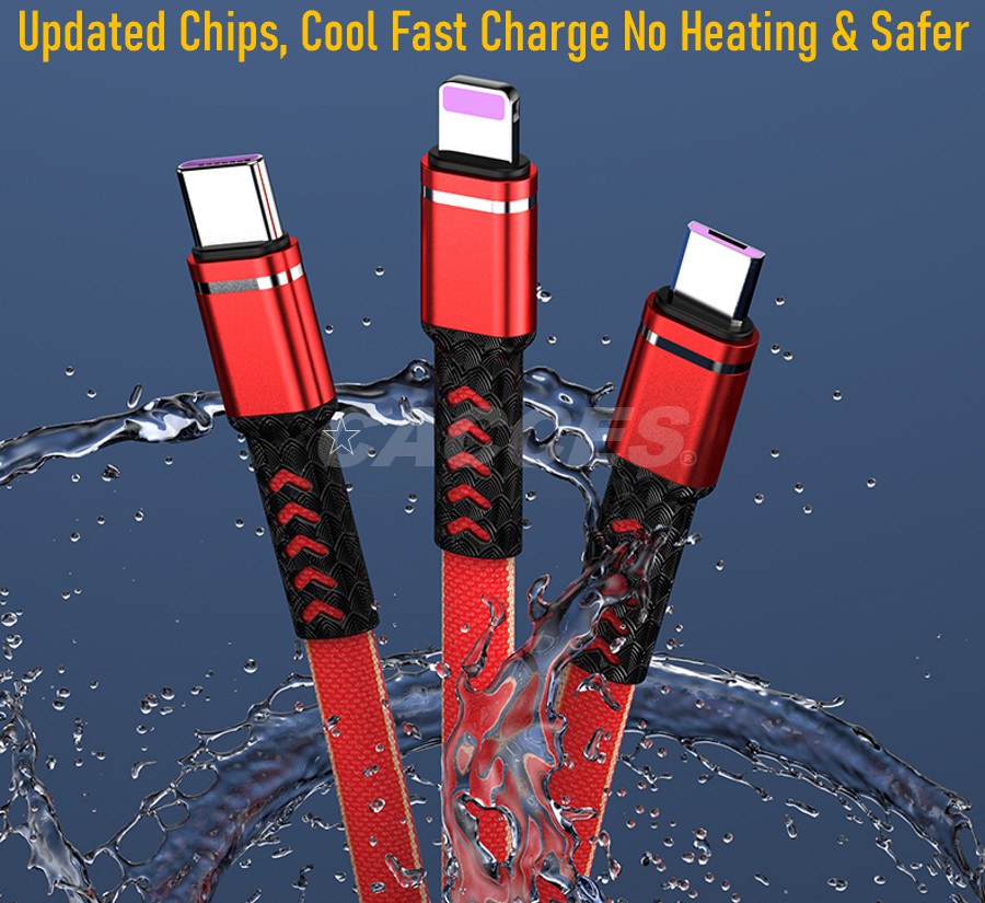 Multi Charging Cable,Multi Charger Cable Braided 3in1 Charging Cable Multi USB Cable Fast Charging Cord W/Type-C,Micro USB&IP Port,Compatible W/Most Phone&Ipads