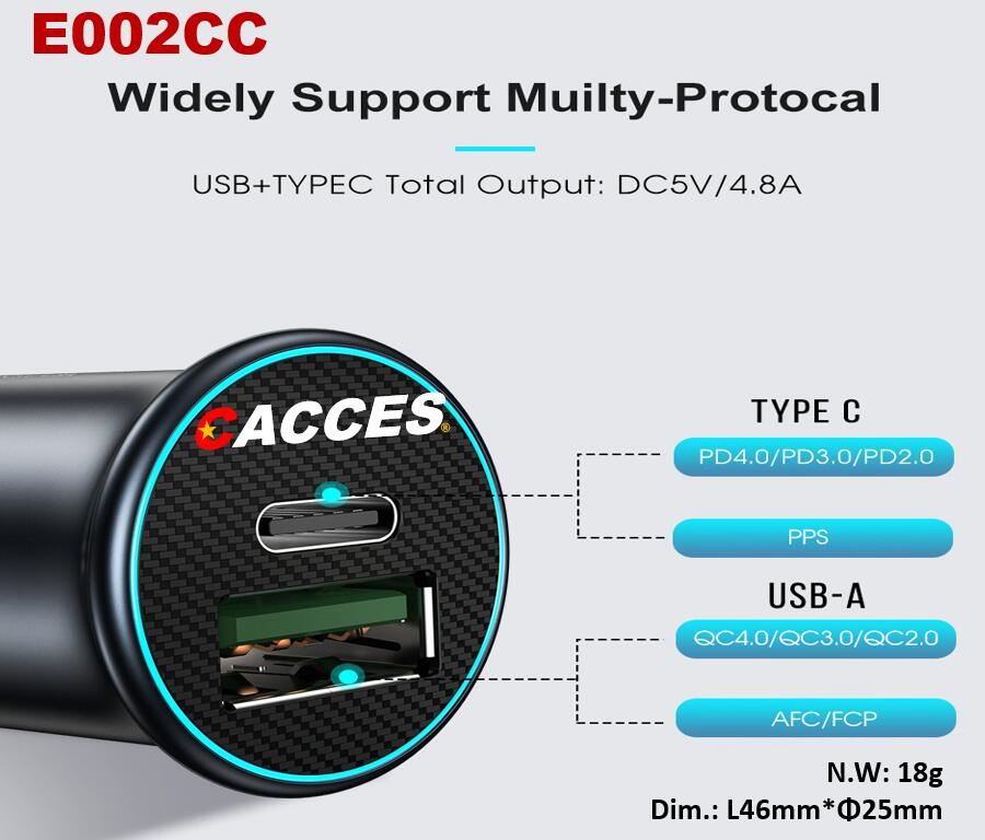 Pd 60W/30W QC3.0 Rapid Charging 12-24V 4.8A Dual Mini Super USB Car Charger All Metal Mini Flush Cigarette Lighter USB Adapter Car Phone Fast Charging Socket