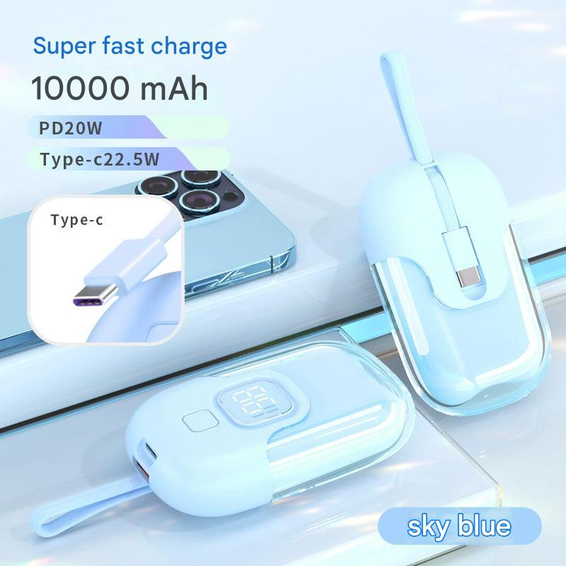 Compact and Light Weight Mini Crystal Power Source, with Built-in Cable, Capable of 22.5W Fast Chargingstylish Digital Panel