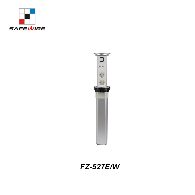 Safewire Fz-527e Series: Cylindrical Motised Electric Pop up Socket: Wireless Charger with Bluetooth and Network Outlets