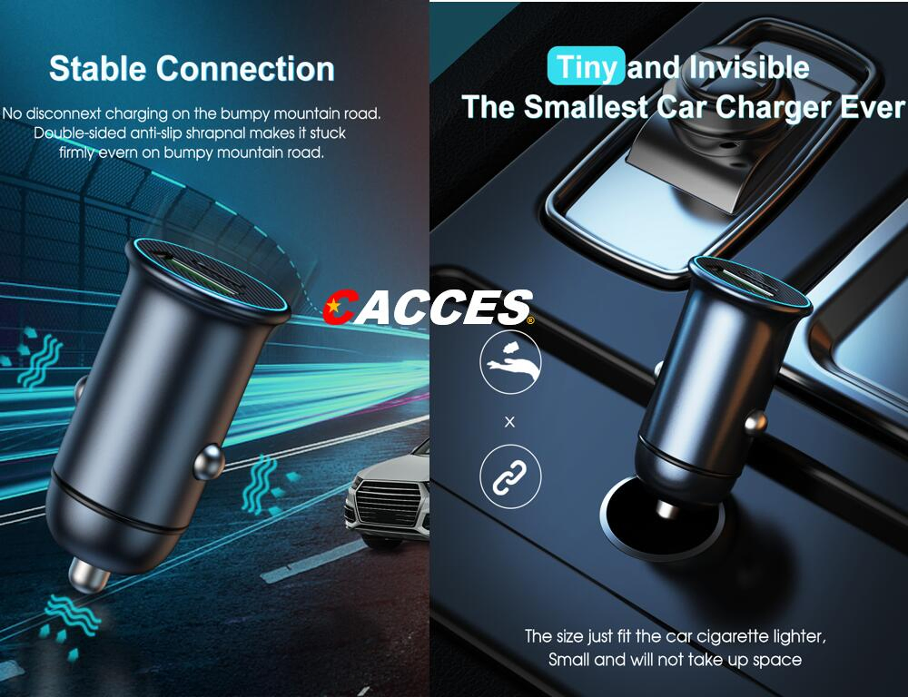 Car Charging Accessories Dual USB Car Charger Adapter 30W USB &amp; 60W Pd Ports Blue Light 4.8A Rapid Mini Car Charger Quick Charge Compatible with All Smartphones