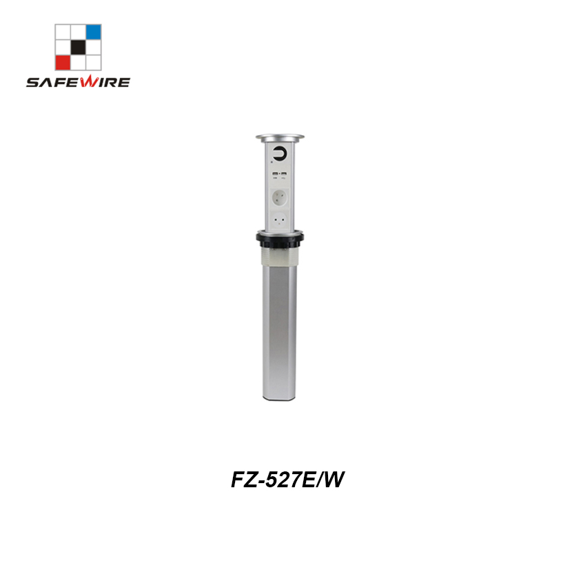 Safewire Fz-527e Series: Cylindrical Motised Electric Pop up Socket: Wireless Charger with Bluetooth and Network Outlets