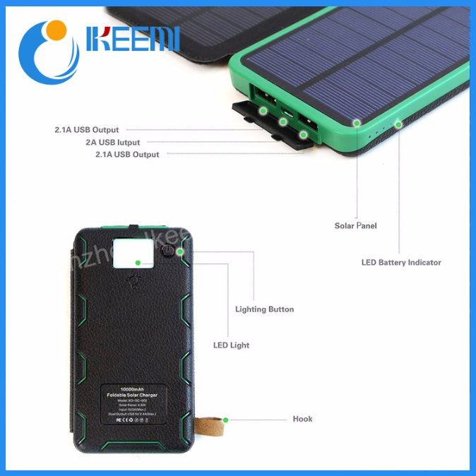 Solar Powered Solar Power Bank 10000mAh Portable Solar Charger