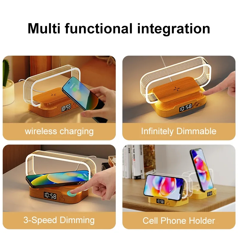 Guangdong 3 in 1 Qi Lamp Wireless Charger with Night Light Clock Display for Android iPhone