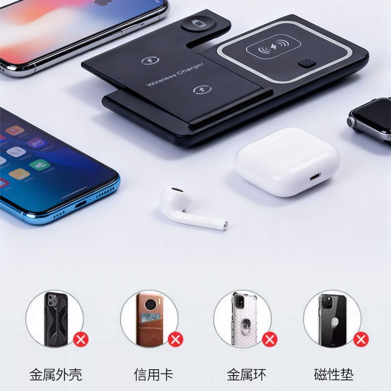 Foldable 3-in-1 Wireless Charger Stand, Desktop Charging Dock Compatible with Aple Phone and Watch Wireless Charging