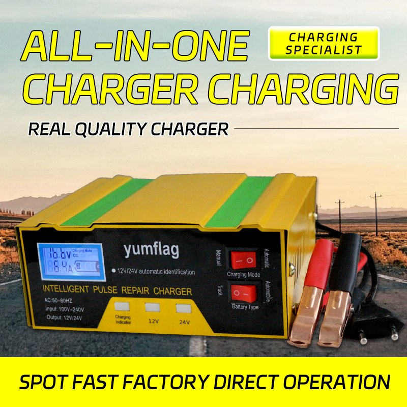 12V/24V High-Power Pure Copper LCD Multi-Lamp Battery Charger for Cars and Motorcycles
